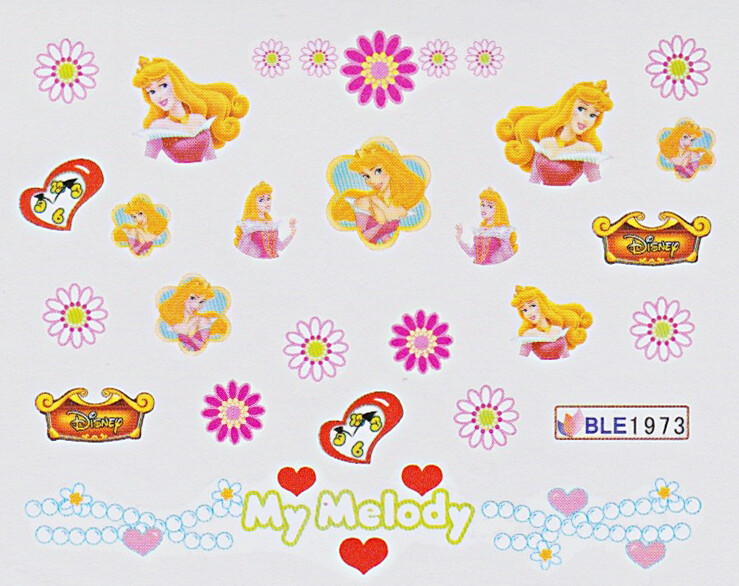 1-10 sheets Kids Nail Stickers Frozen Princess Cinderella Snow White Rapunzel