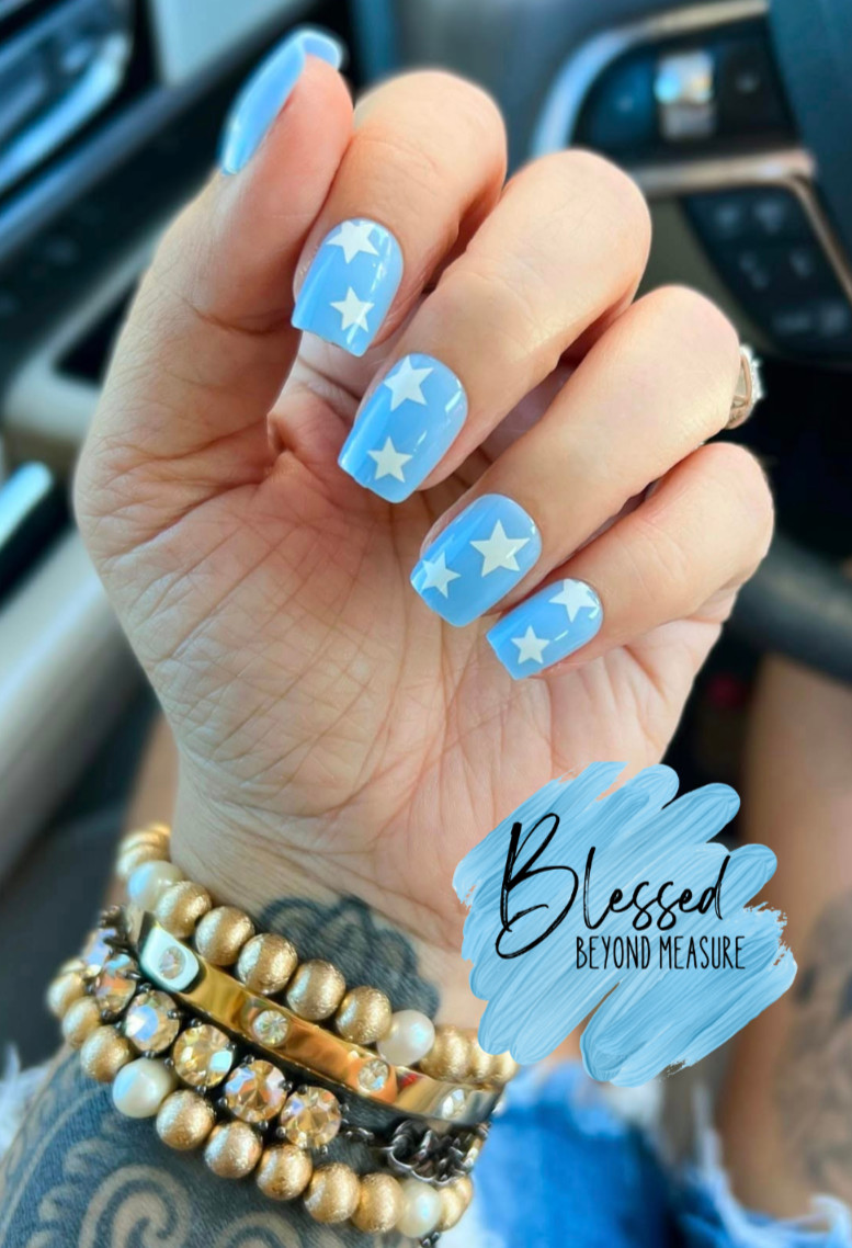 Red Aspen Press On Nails~ Presley the Patriot~Blue~Stars~Short~Nail -July 4th