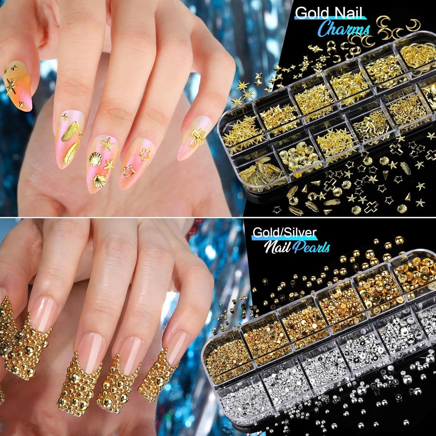 Nail Art Kit 8 Boxes Nails Gems Pearls Charms Stickers Rhinestones Accessories