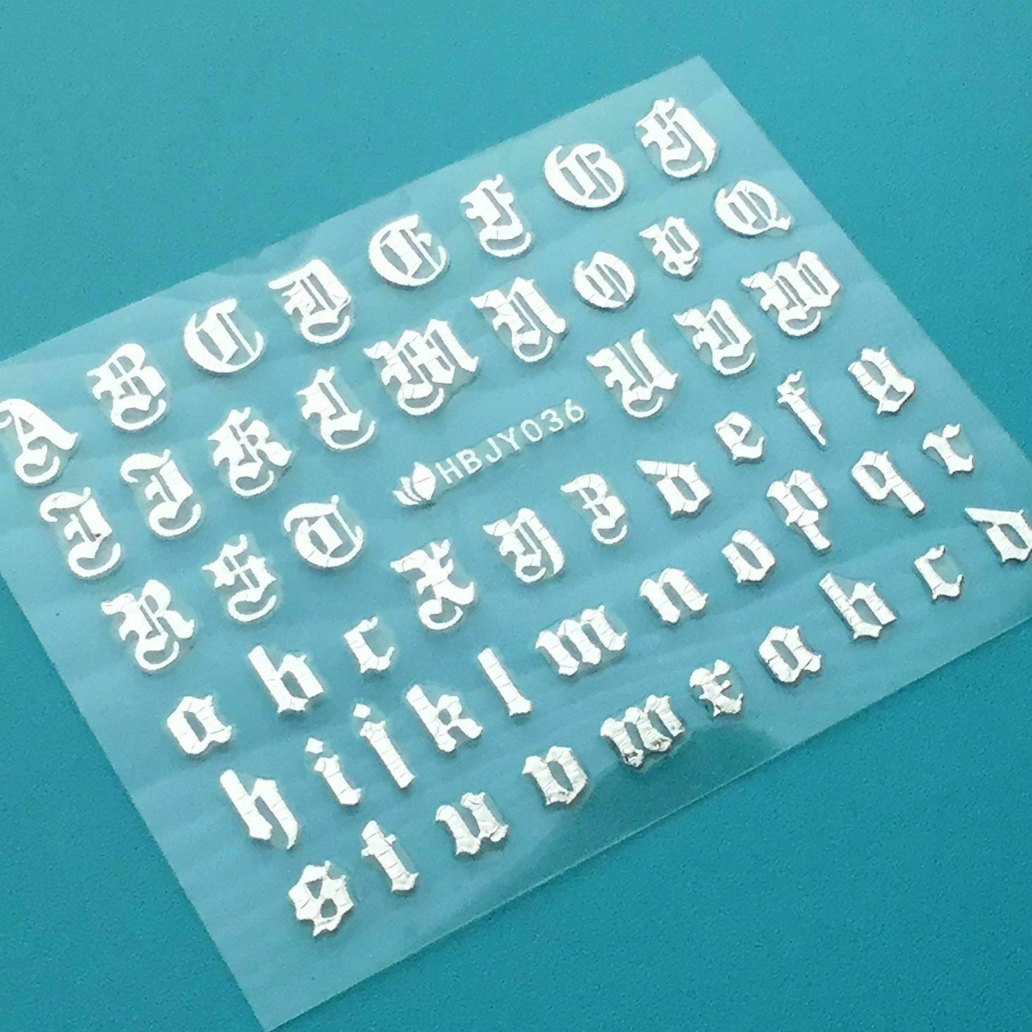 Nail Art 3D Decal Stickers Alphabet Letters Silver HBJY036