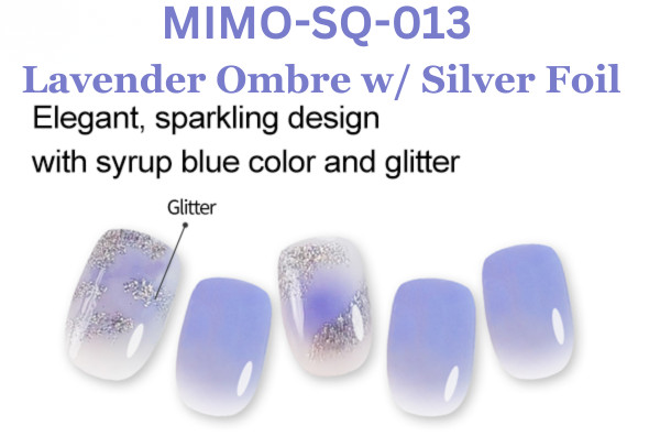 THE MIMO Press-On Nails Square – Lavender Ombre with Silver Foil Glitter, 24pcs