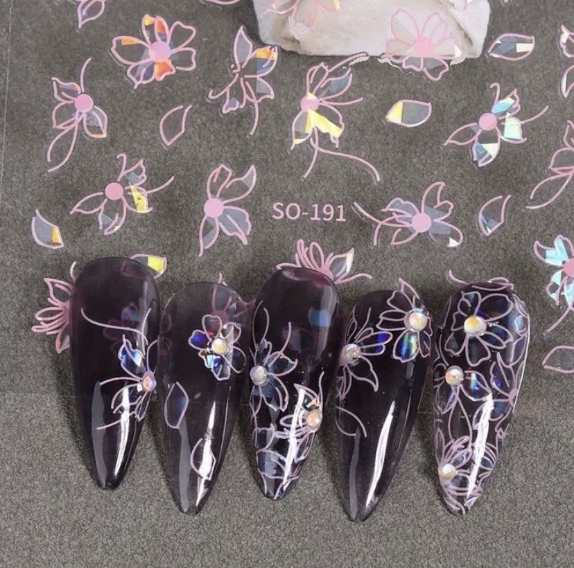 4 Sheets 3D Nail Stickers-ButterflyCharms, Iridescent Finish, Self-Adhesive