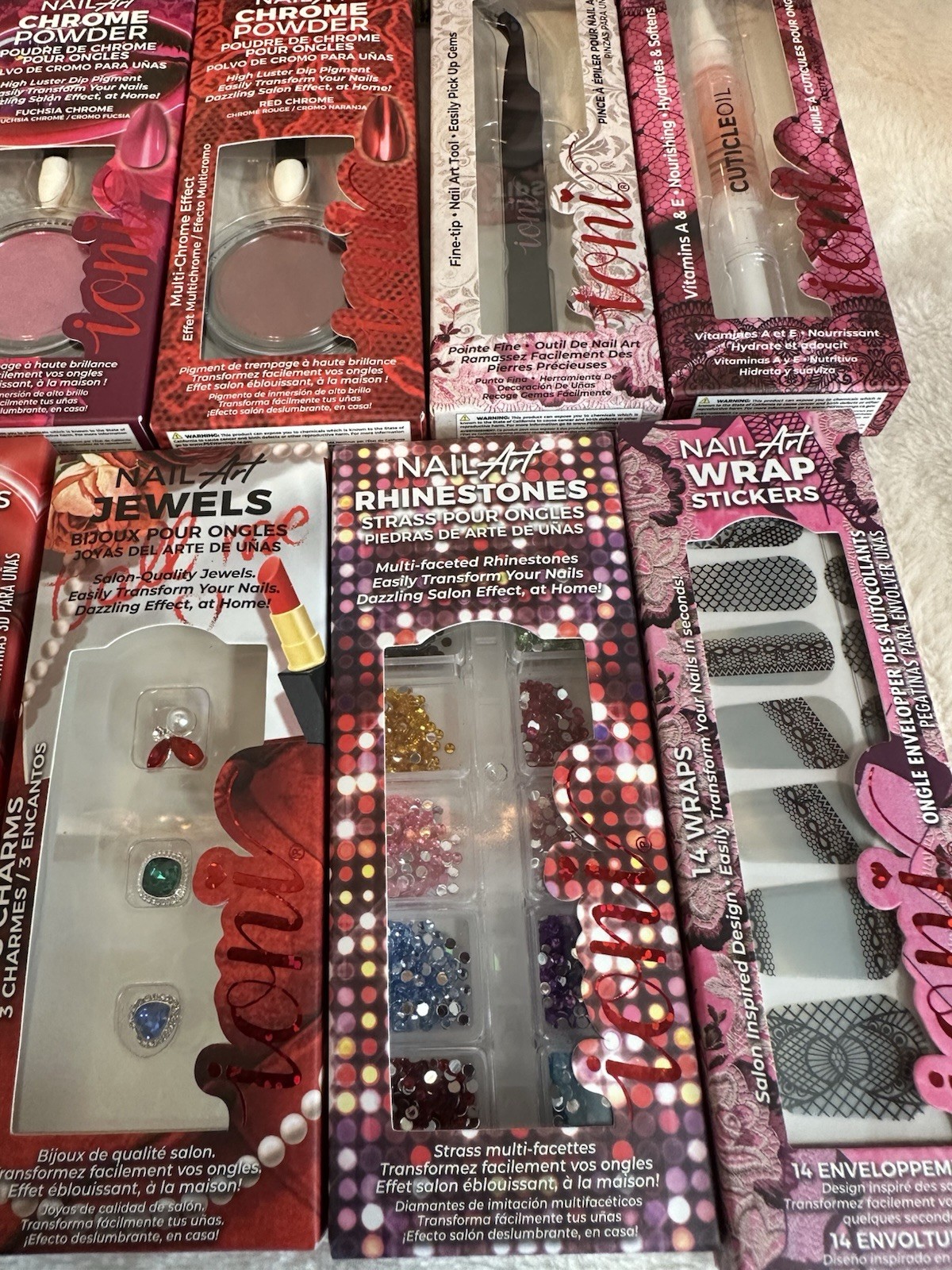 Brand New Ioni Nail Art ~Lot Of 20~Chrome Powder, Wraps,Stickers,Tips,Flakes,Oil