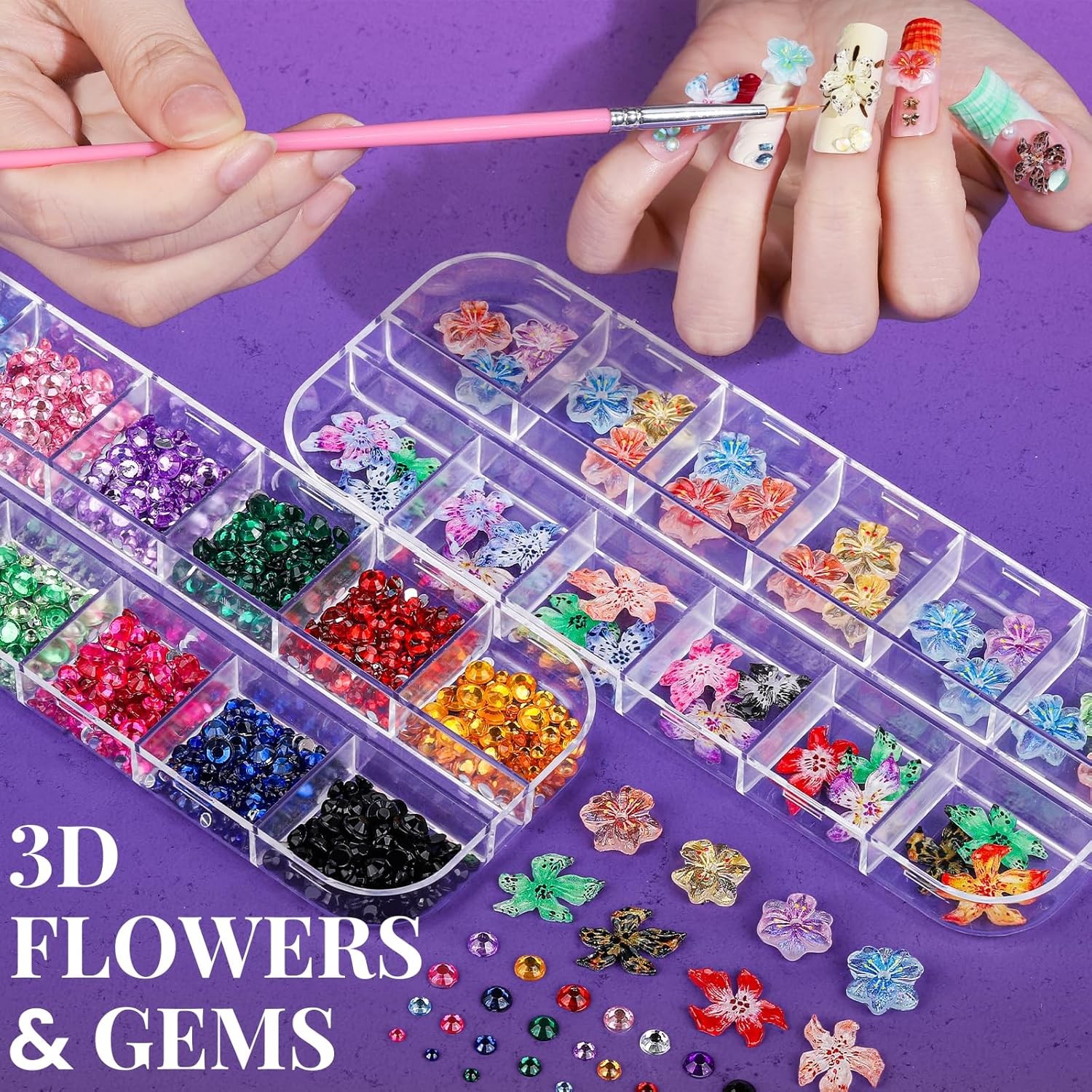 Nail Art Kit with Brushes Dotting Tools Charms Rhinestones Stickers Decoration S