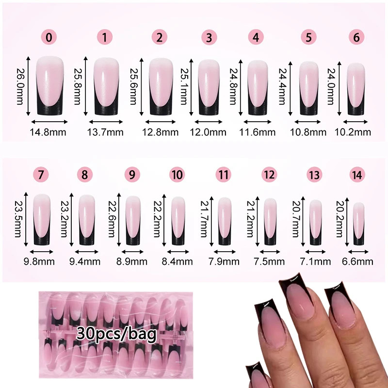 30pcs Summer French Gradient Short Square Press On False Toe Nails Wearable