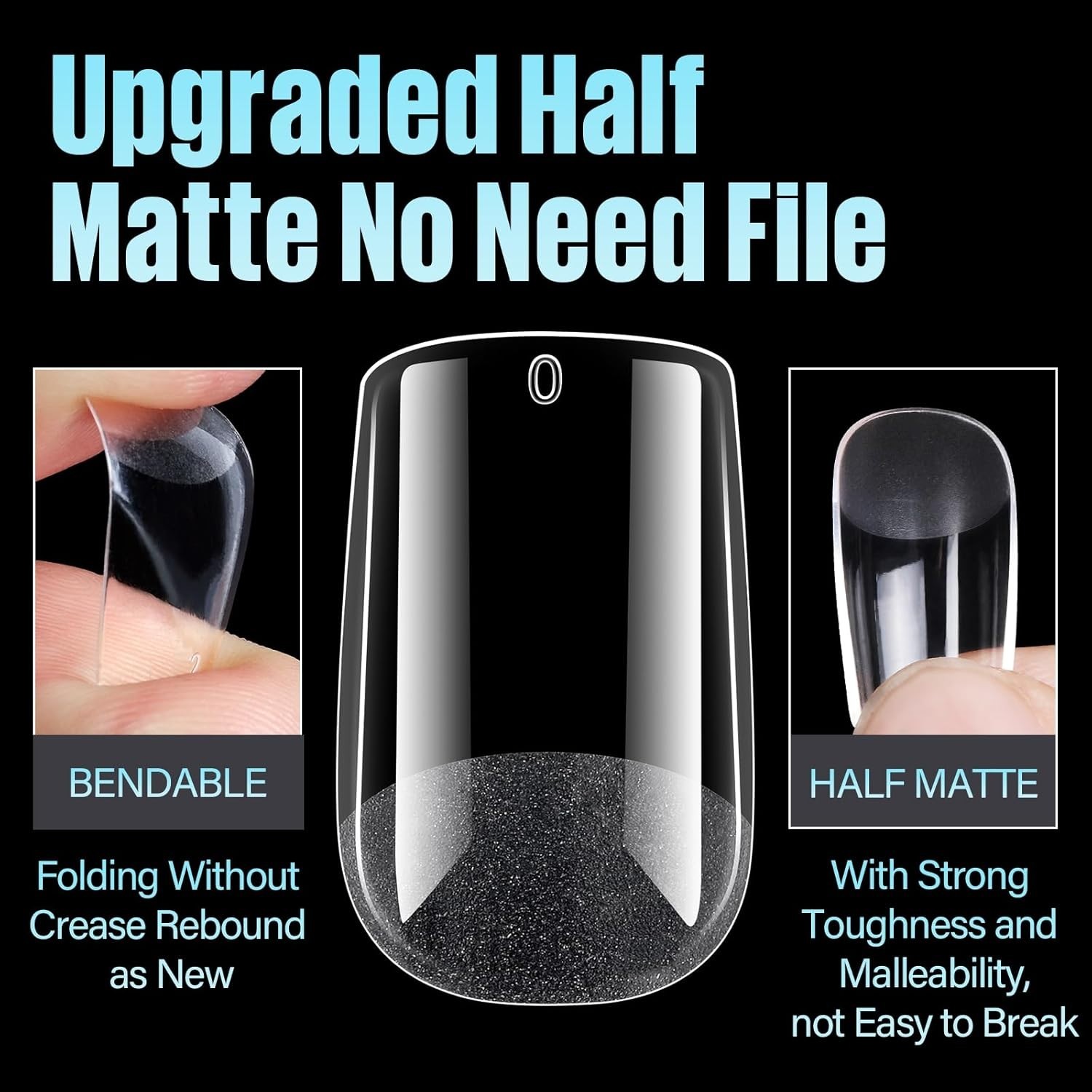 Nail Tips, 240Pcs Half Matte Press on Full Cover Acrylic Nails, Short Square