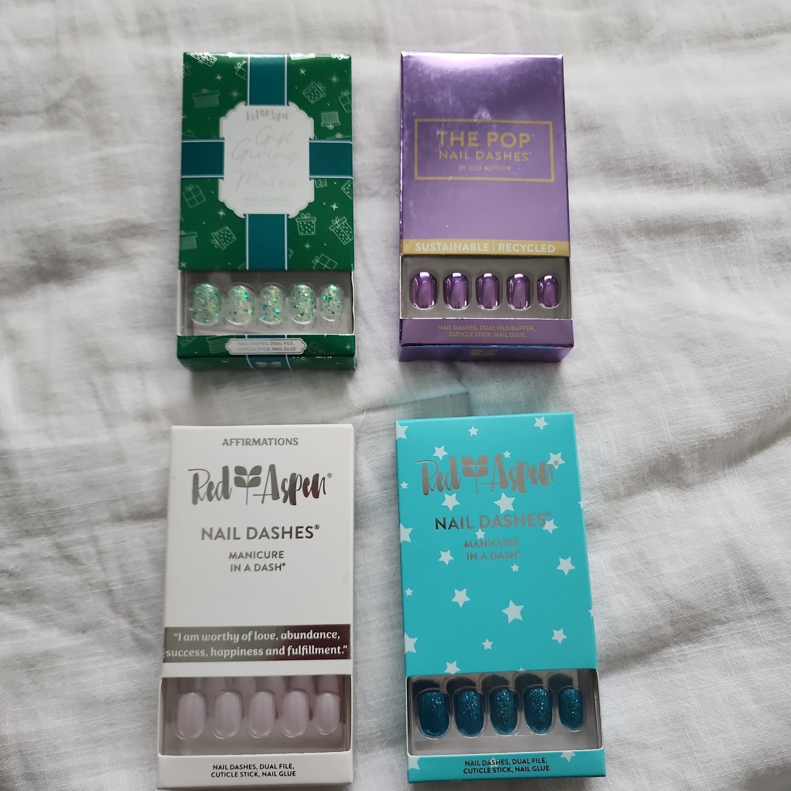 Red Aspen Nail Dashes Lot 4 Sets Manicure In A Dash Green, Purple, White, Blue