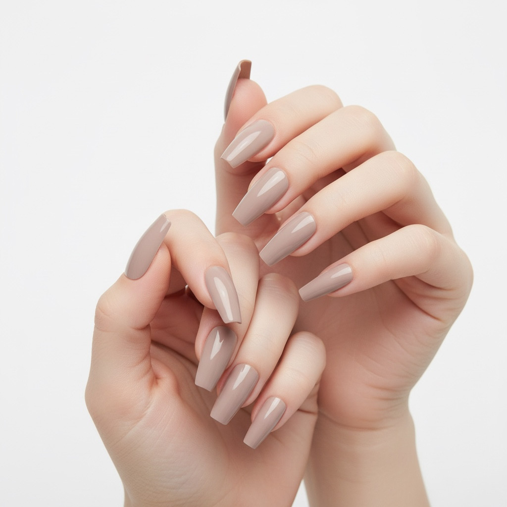 Natural Nude Beige Glossy Ballerina Extra Long Artificial Press On False Nails