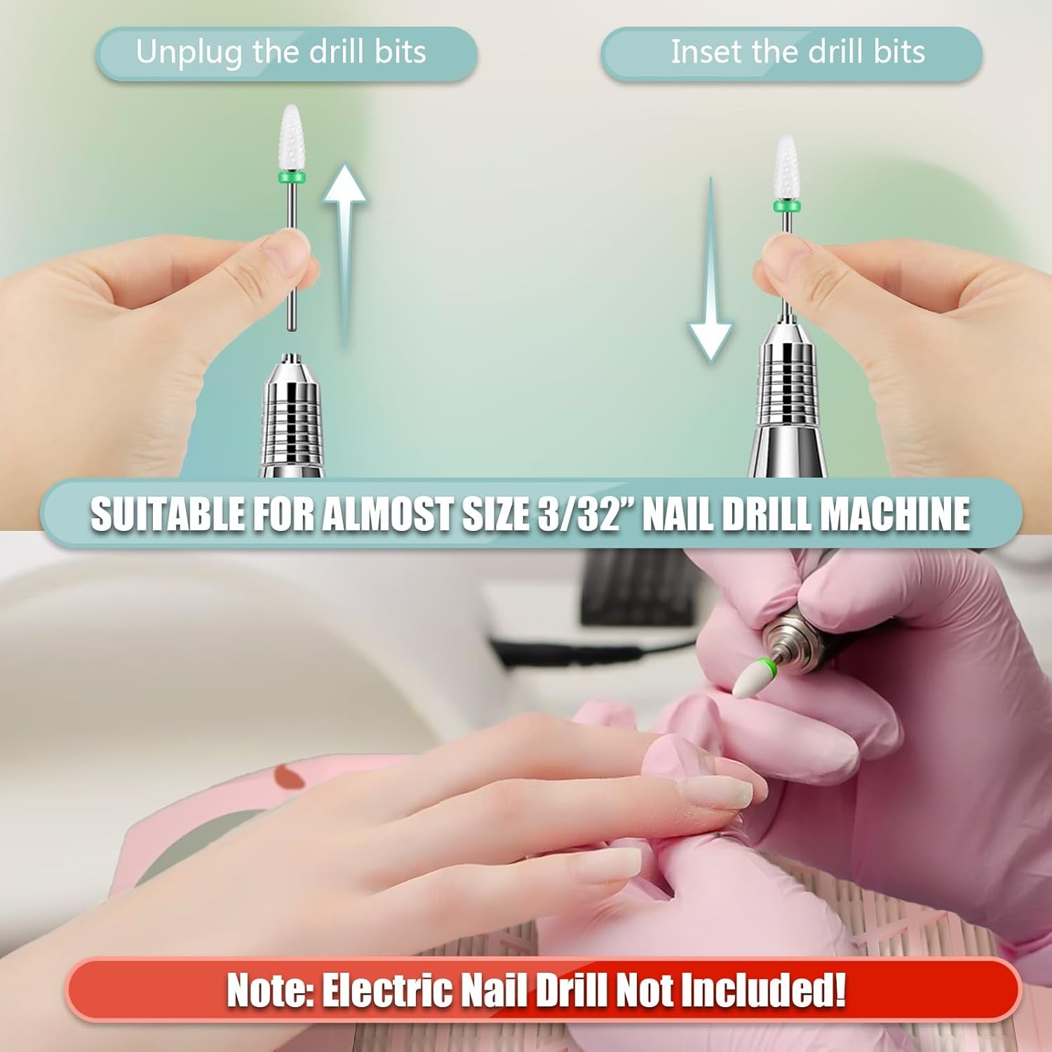 Nail Drill Bits Set, 3/32” Profal Drill Bits Nail Tech, Tungsten