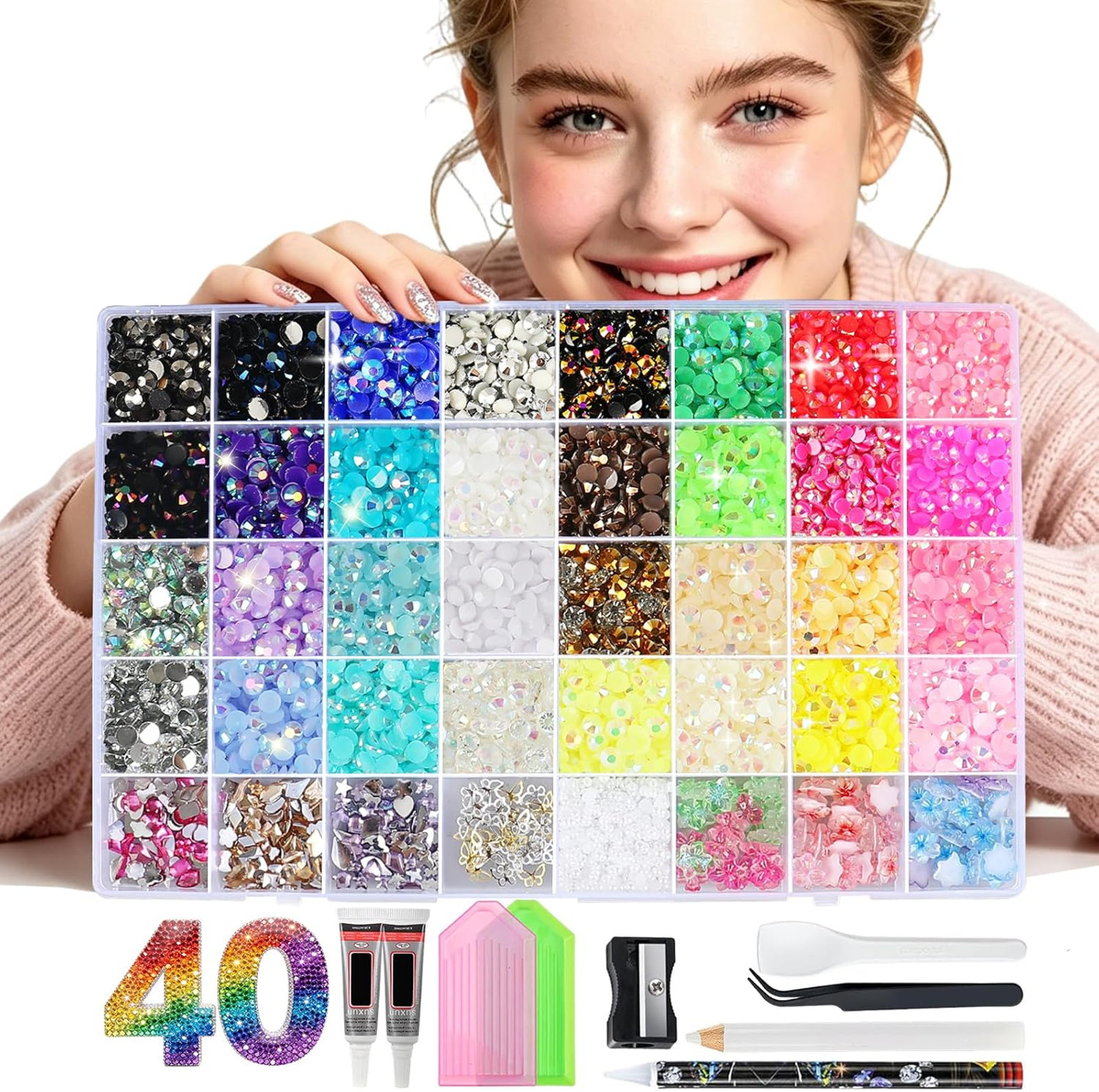 Jelly Rhinestones Bedazzling Kit 33000 Pieces 40 Grids 32 Colors 8 Decor Craft