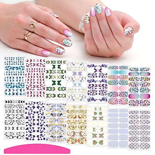 14 Sheets Butterfly Nail Wraps for Women Rainbow Polish Strips Butterfly Style