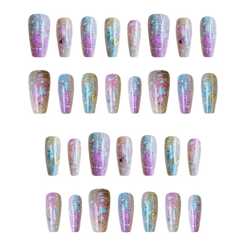 48 Pieces of Fine Sparkling Star Glitter Fake Nails – Removable Daily Nail Art
