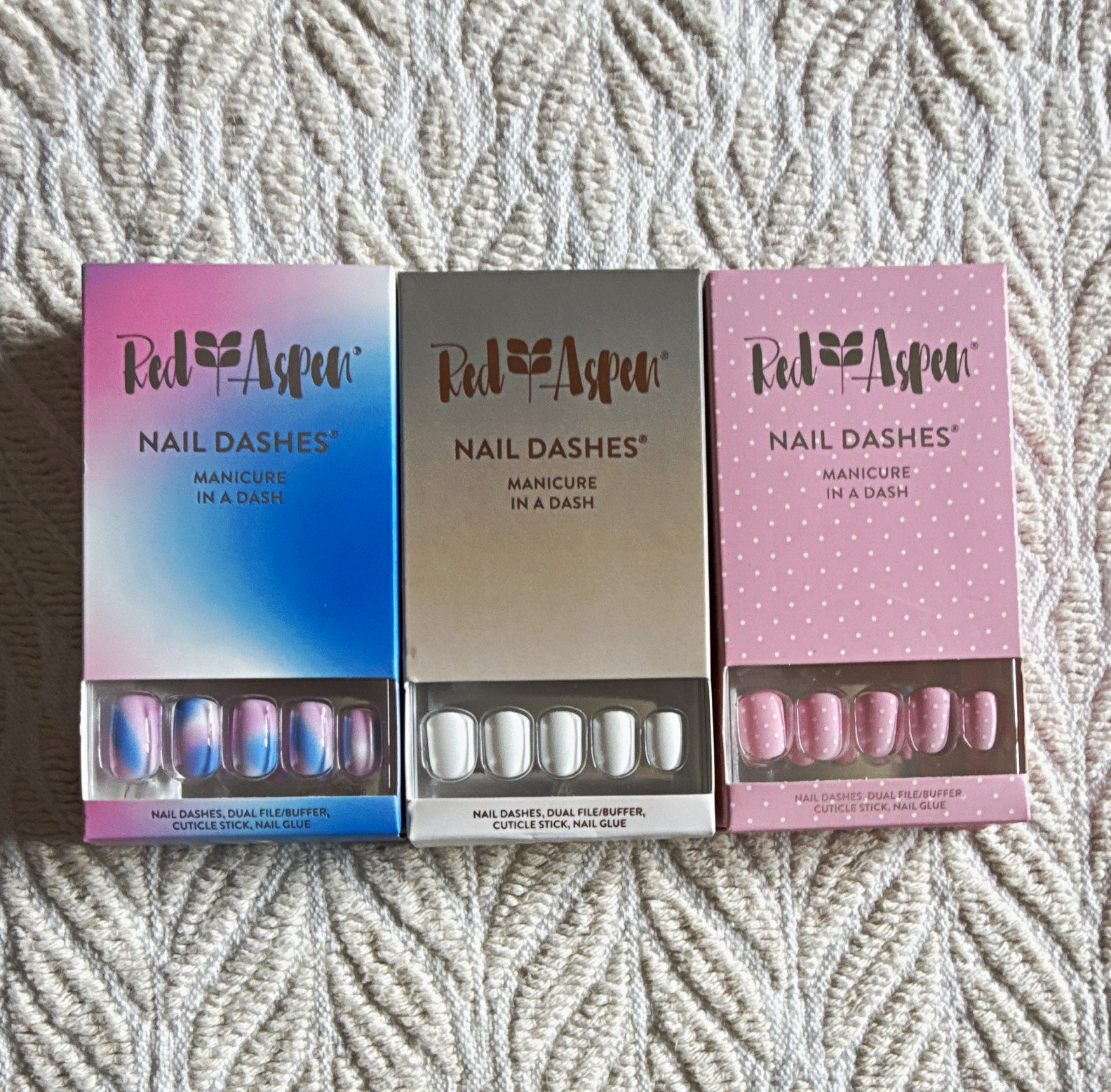 3 Red Aspen Nail Dashes Press-On Nails Lot 3 tie-dye, white, pink polka dot