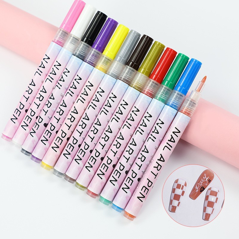 12Pcs Nail Pen Art Marker Set DIY 3DExtra Fine Tip Graffiti Drawing Embellishing