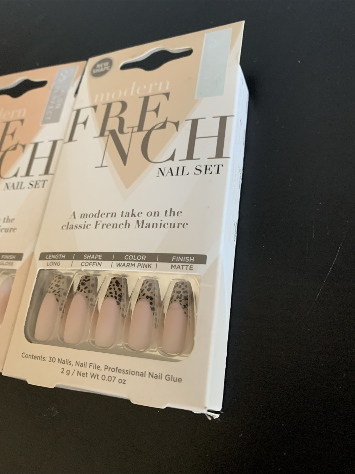 Modern French Nail Set Lawn Nail Shape, Coffin, Color Pink, White, And Cheetah!￼