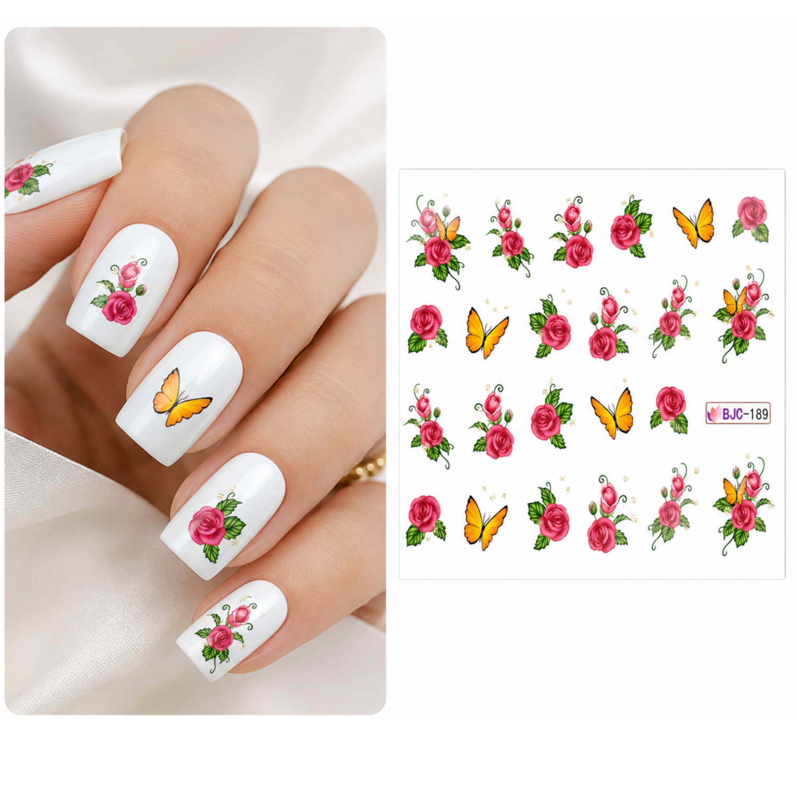 Butterfly Water Transfer Nail Stickers Spring Rose Art Decals DIY Manicure Gift