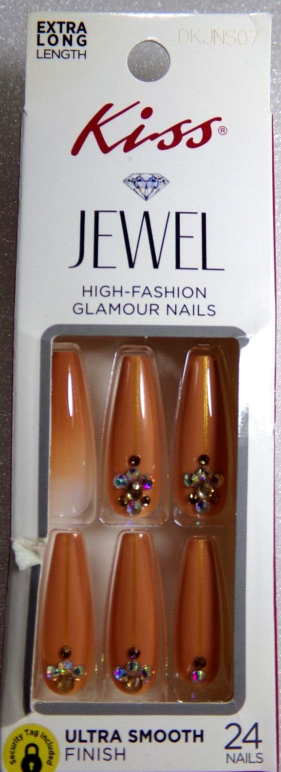 KISS Jewel NAILS GLUE ON Shiny Gingerbread Brown & Gems Extra LONG