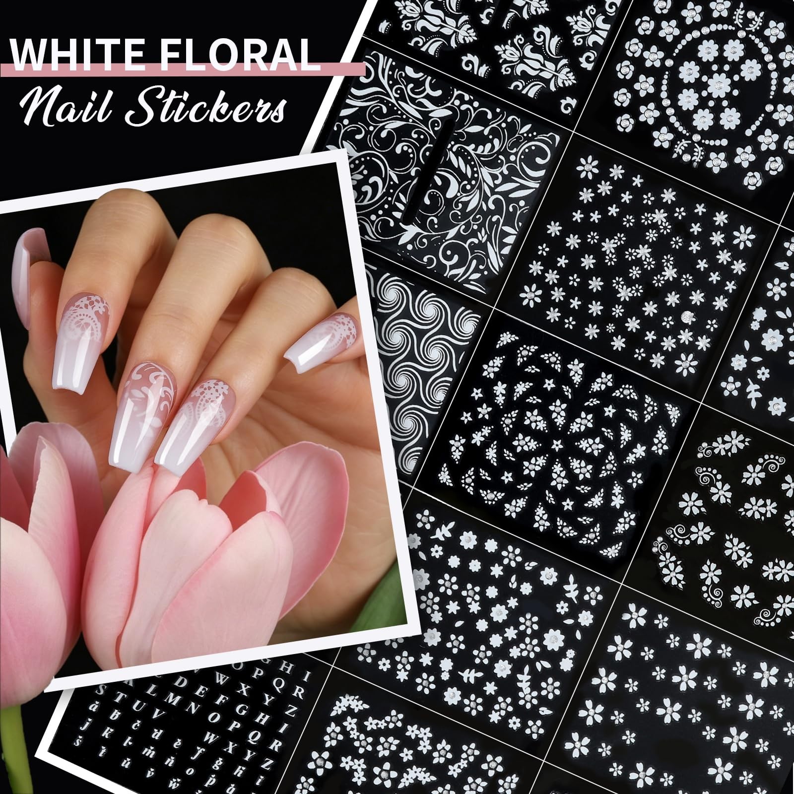 Teenitor 7 Styles Nail Stickers 100 Sheets Flower Decals