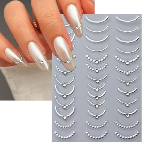 Rhinestone Studded French Line Nail Art Rhinestone 3 Colors French Smile Line