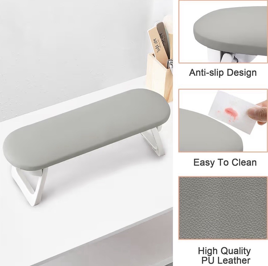New! Arm Rest for Nails Tech, Foldable PU Leather Nail Arm Rest W/ Nonslip Mat