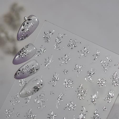 Gold Silver Flower Leaf Nail Art Stickers 2 Sheets Self Gold Silver Leaf-4