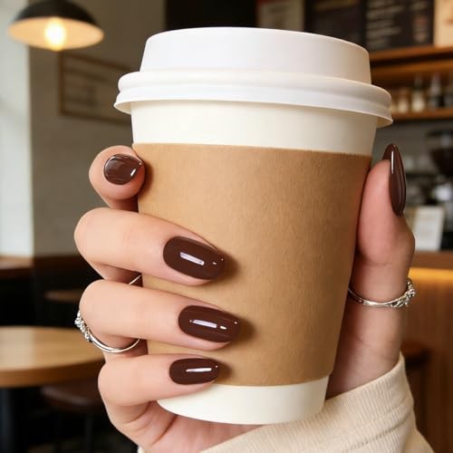 Brown Press on Nails Almond, Fall Coffee Chocolate Press ons, chocolate brown