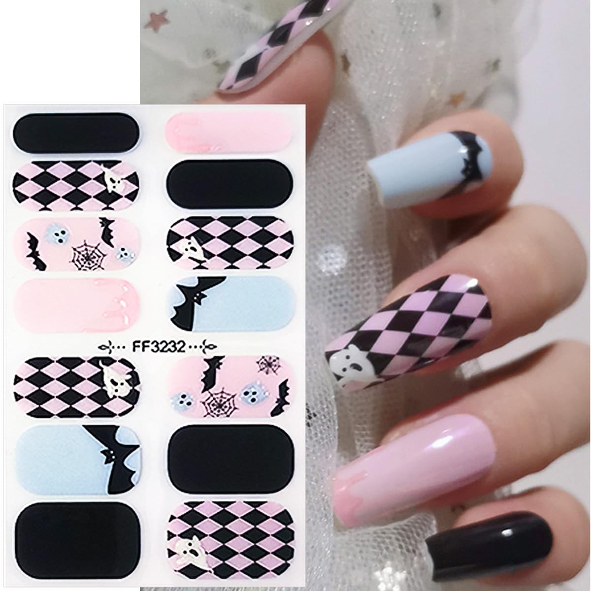 2 Sheets Halloween Nail Gel Stickers Cute Ghost Nail Polish Stickers Self-Adh…