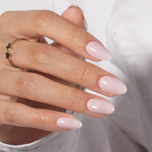 KQueenest Dusty Pink Press On Nails Short Oval – Acrylic Almond Fake Nails with