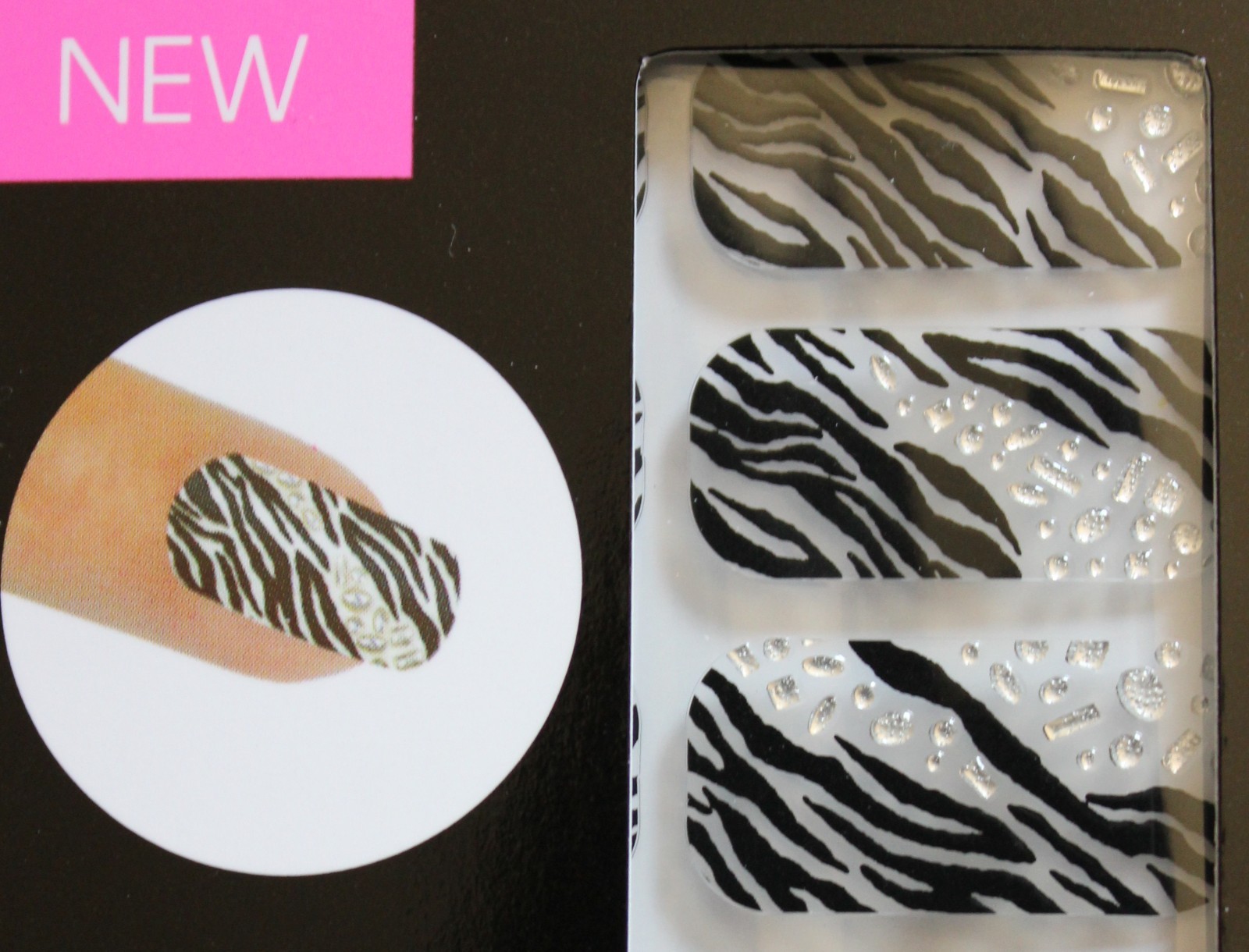 20 Trendy Cala Nail Strips Black & Silver Rhinestones natural or artificial Nail