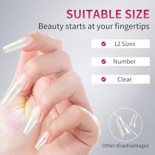 Natural Acrylic Nail Tips Square – 600PCS Half Cover Coffin Natural Coffin