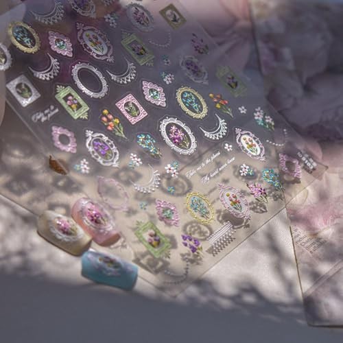 Vintage Flower Frame Nail Stickers 5D Embossed Floral Nail Designs 3D Style31