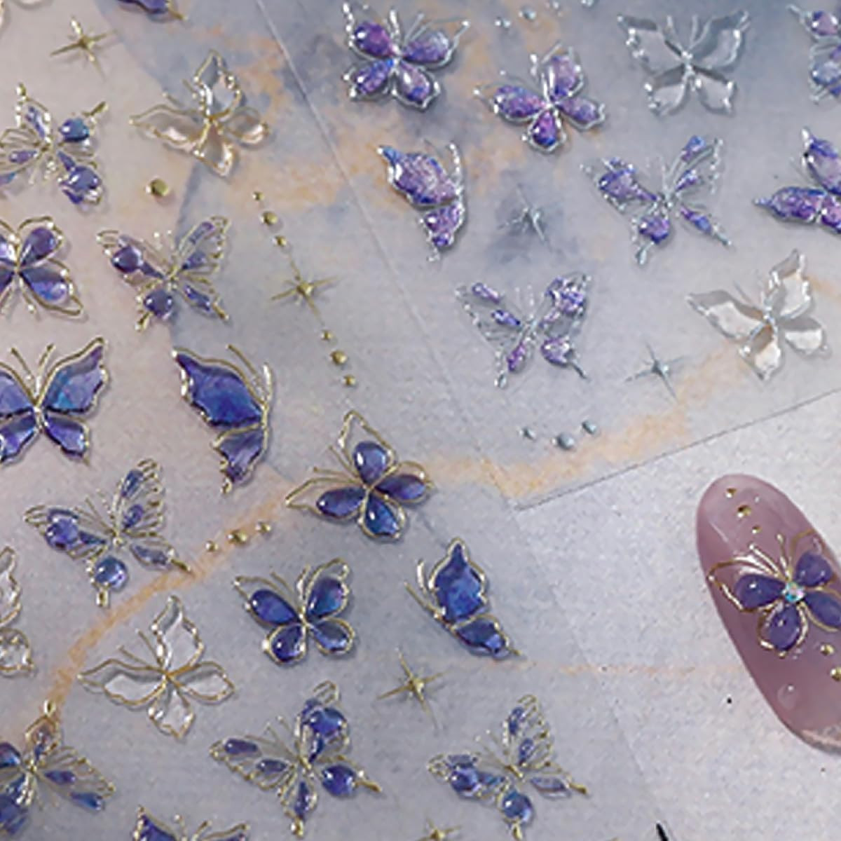 Purple Butterfly 5D Embossed Nail Art Stickers Spring Summer Nail Decals Hot Gol