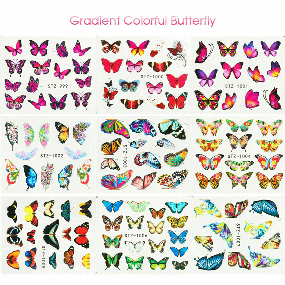 Butterfly Nail Stickers Waterproof Nail Art Design DIY Decal Pink Manicure NS12
