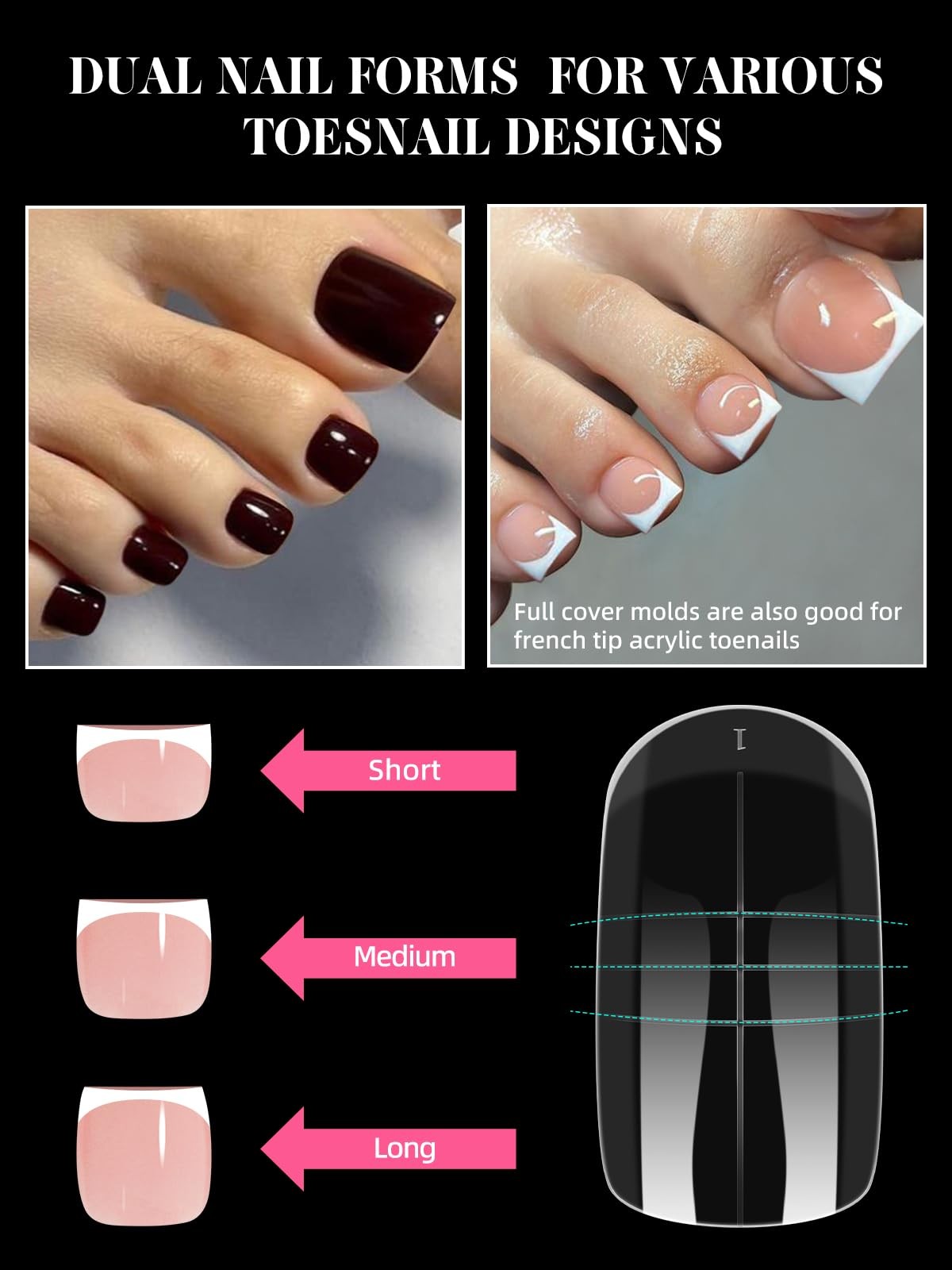 TOROKOM 300 Pcs Toe Nail Forms for Poly Extension Gel, Toenail Dual Forms Reusab