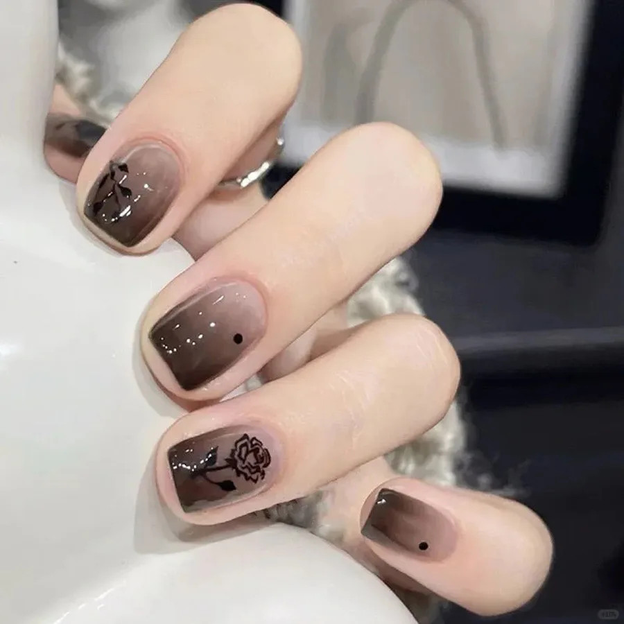 Y2K Press On False Nails 24pcs Set Sunset Heart Leopard Print Short Medium Long