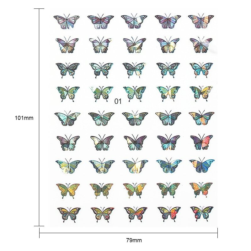 3D Butterfly Holographic Nail Art Flower Water Decoration Tattoo Transfer Decal