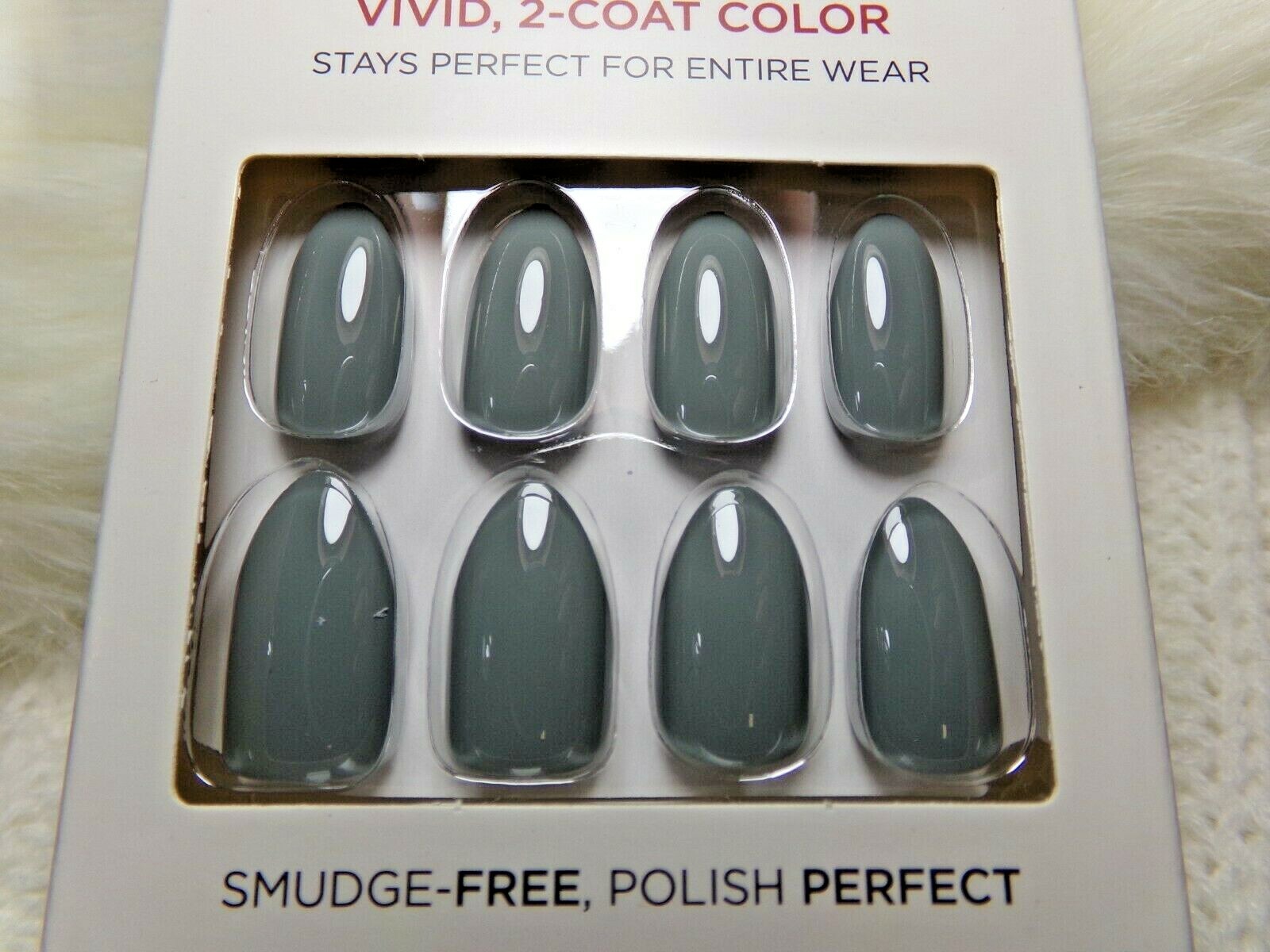Kiss Salon Color Shiny Stone Gray Glue On Nail Medium Almond