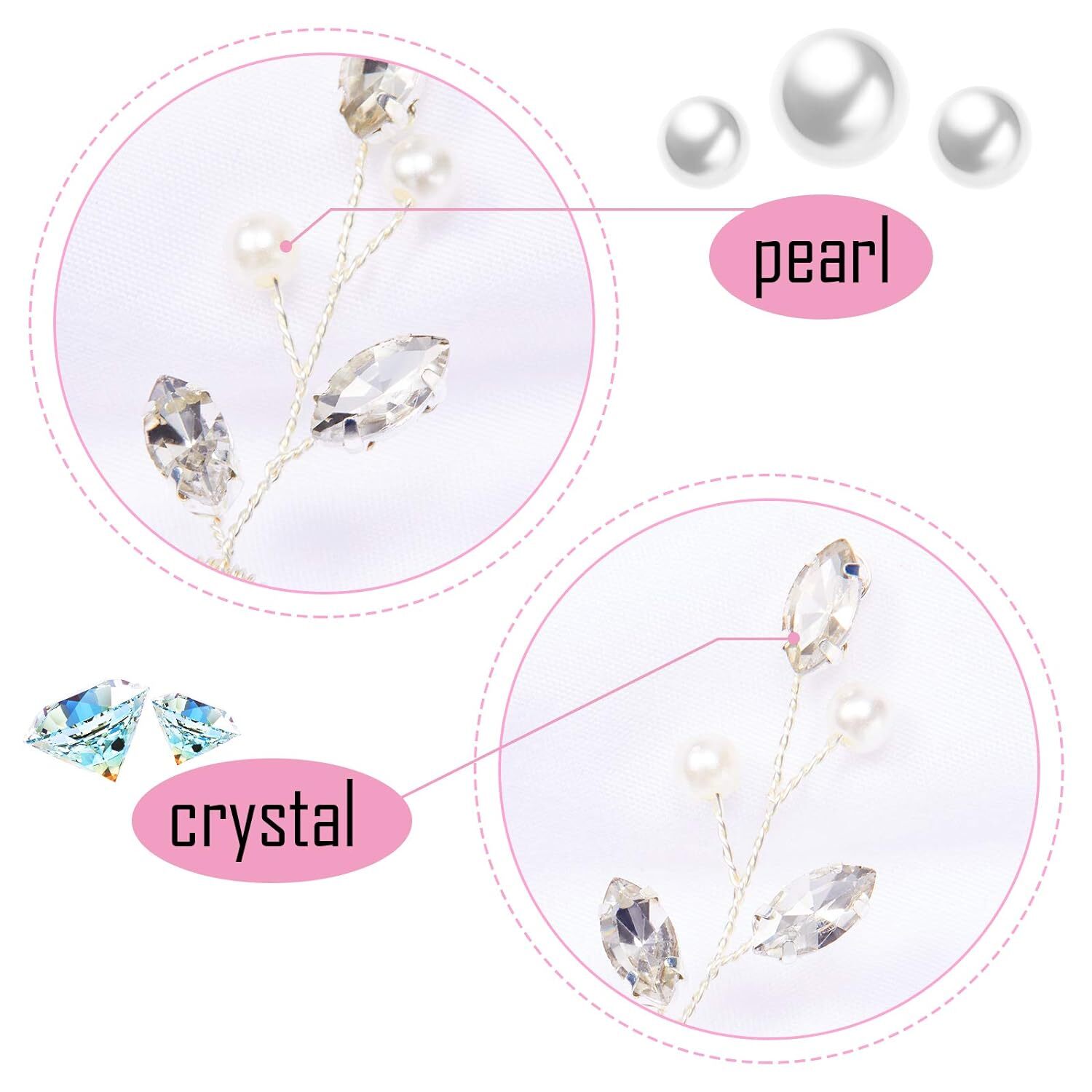 6 Pieces Pearl Crystal Bridal Hair Pins Rhinestone Flower Wedding Silver