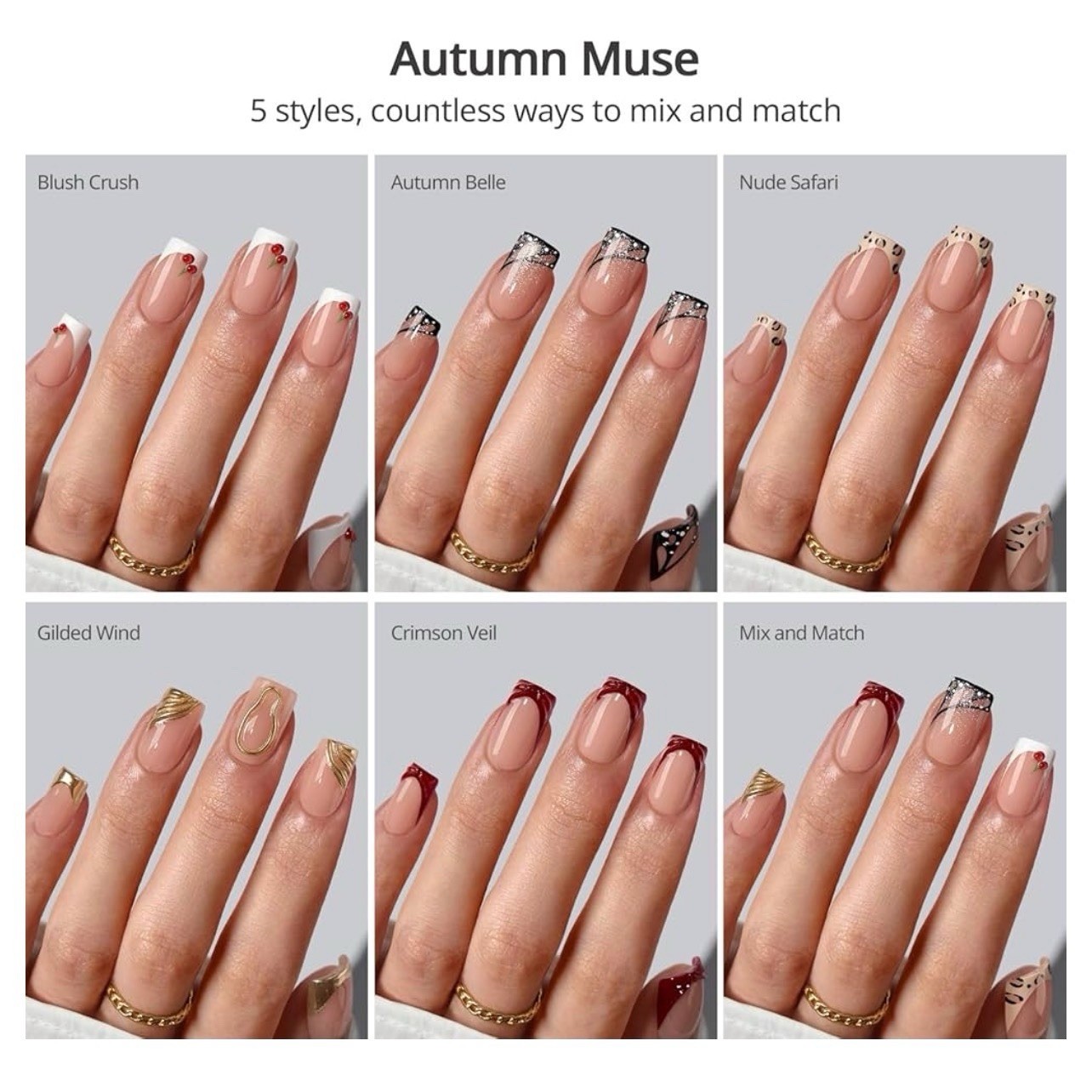 New Btartbox Long Hair Pretty Nails, Autumn Muse, 5 Different Design Collection