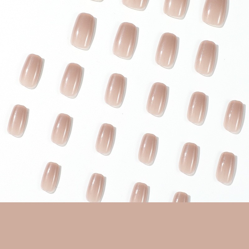 48pcs Short Square Press on Nails, Milk Tea Nude Clear Gloss Casual Manicure