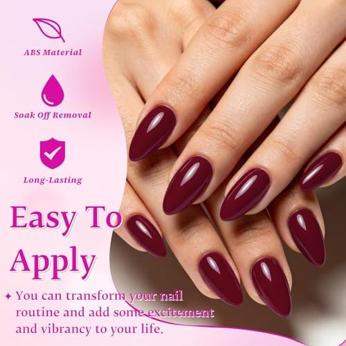 Burgundy 240pc Almond Press on Nails – Short Fake Nails with Glue Tabs