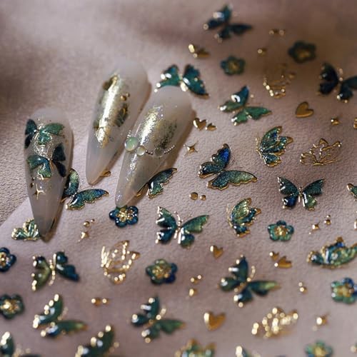 5D Embossed Nail Stickers for Nail Art, 2 Sheets Butterfly Flower Nail Decals