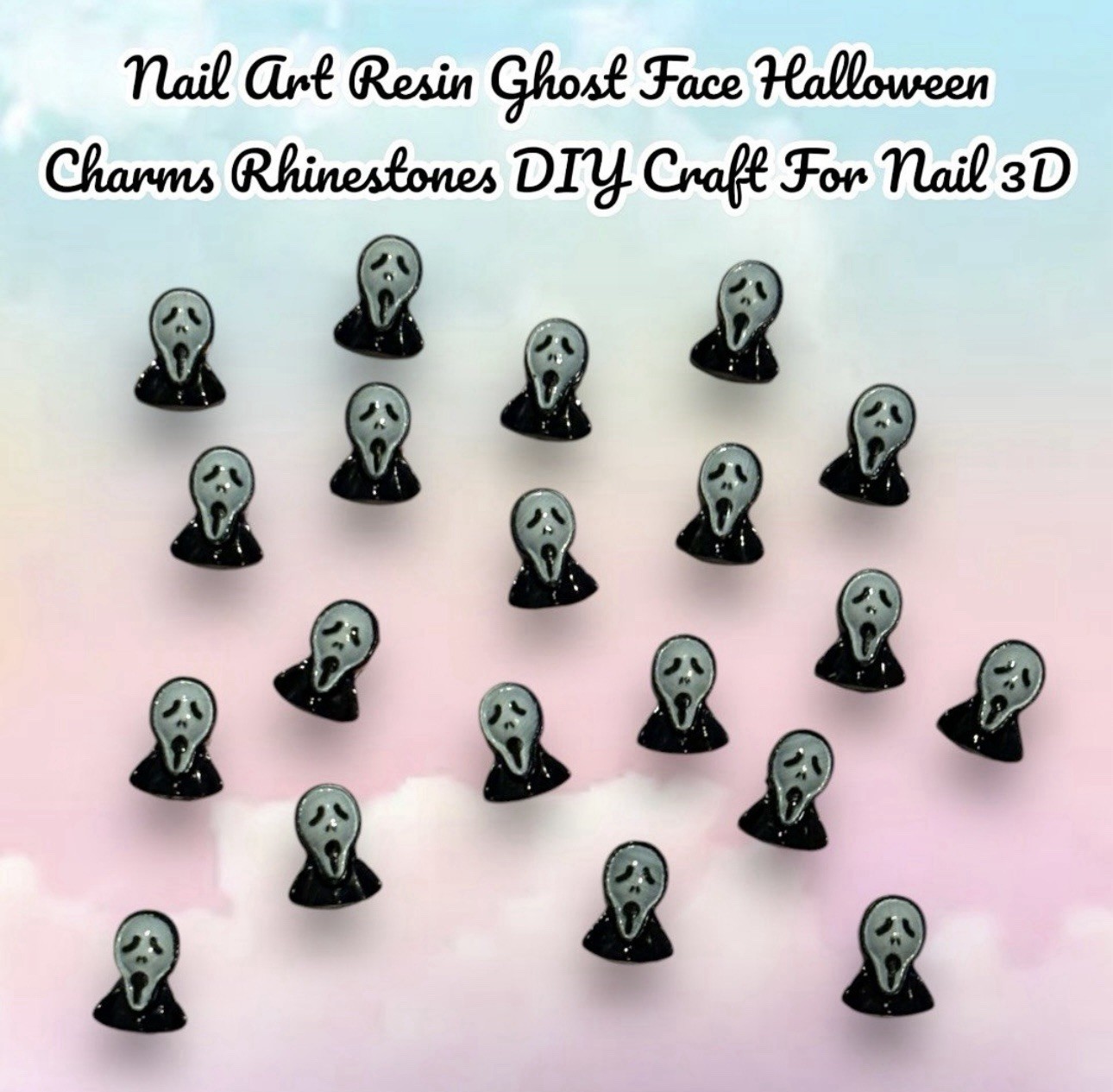 60 PIECES Nail Art Resin Ghost Face Halloween Charms DIY Craft for Nail 3D Art