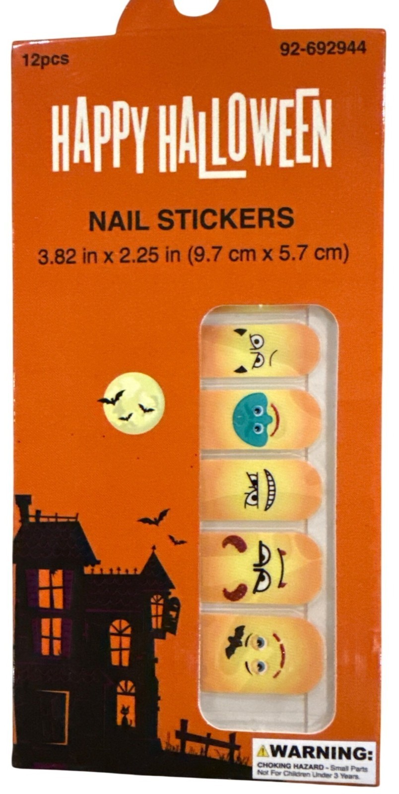HAPPY HALLOWEEN 12 Strips/Nail Stickers Yellow+Orange Monster+Devil FACE EMOJI’S