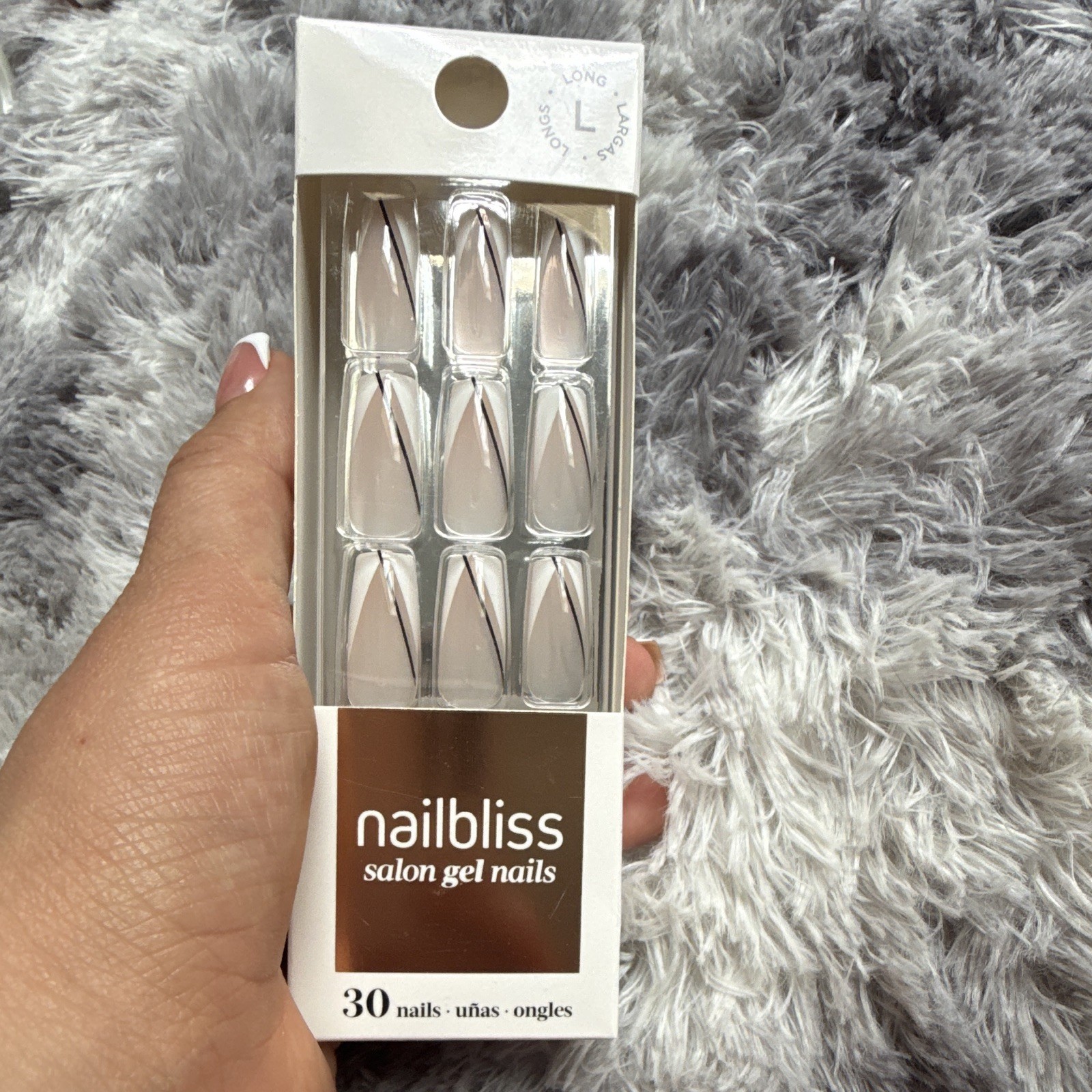 nailbliss French Pre-Designed Beige/Black Shiny Coffin Long Press-On Nails, 30