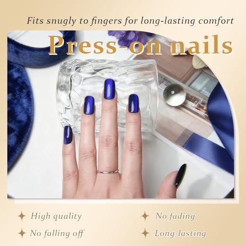 Royal Blue Cat Eye Press on Nails – Medium Square – Medium Square Stick