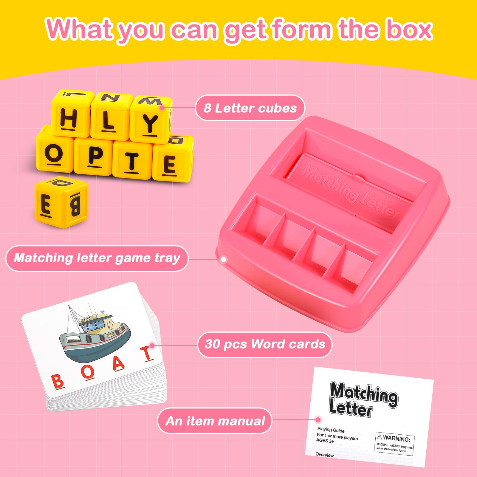 Fenikso Matching Letter Game, Alphabet Spelling & Reading Words, Small, Pink