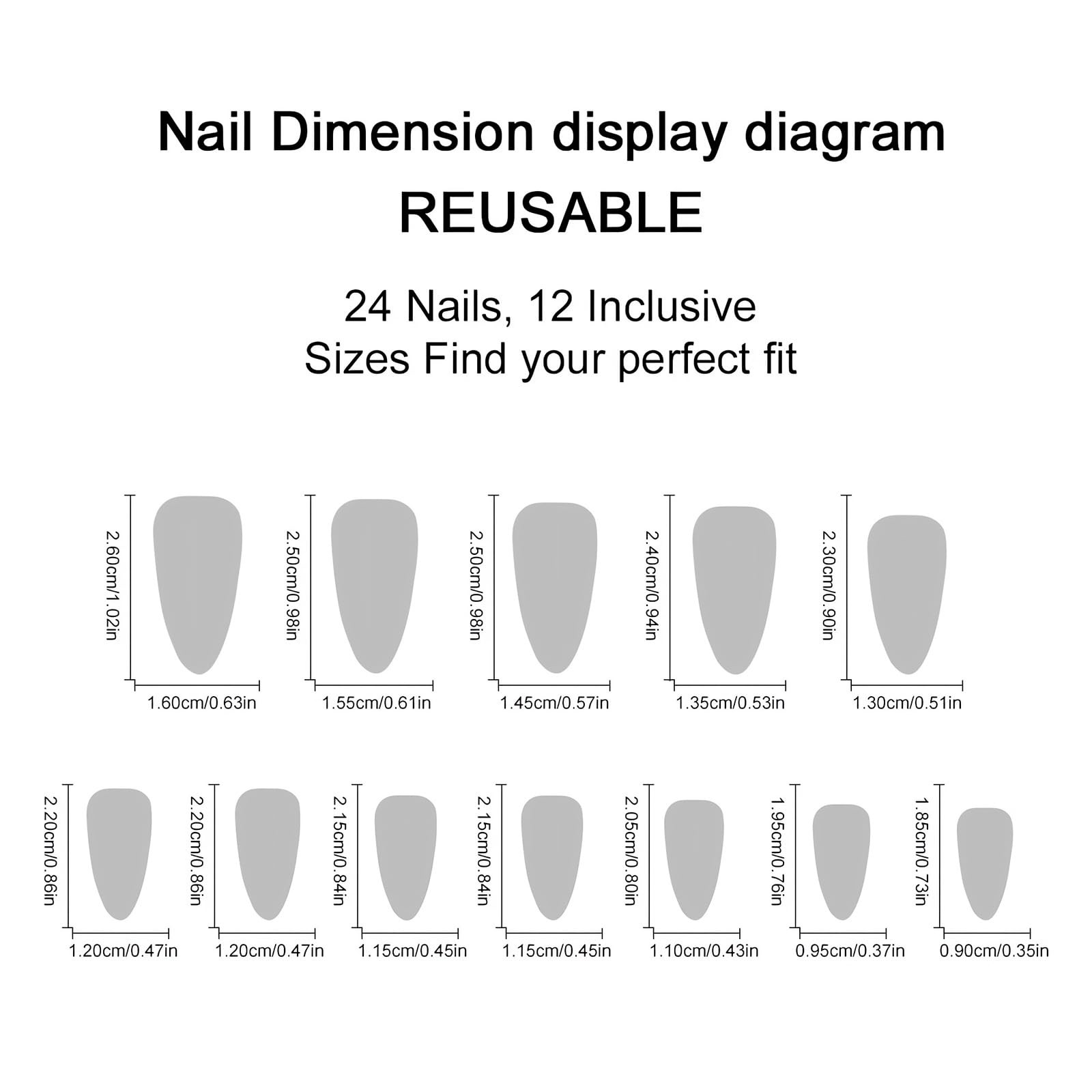 Black French Tip Press on Nails Medium Almond Shape Fake Nails Full Cover Fal…