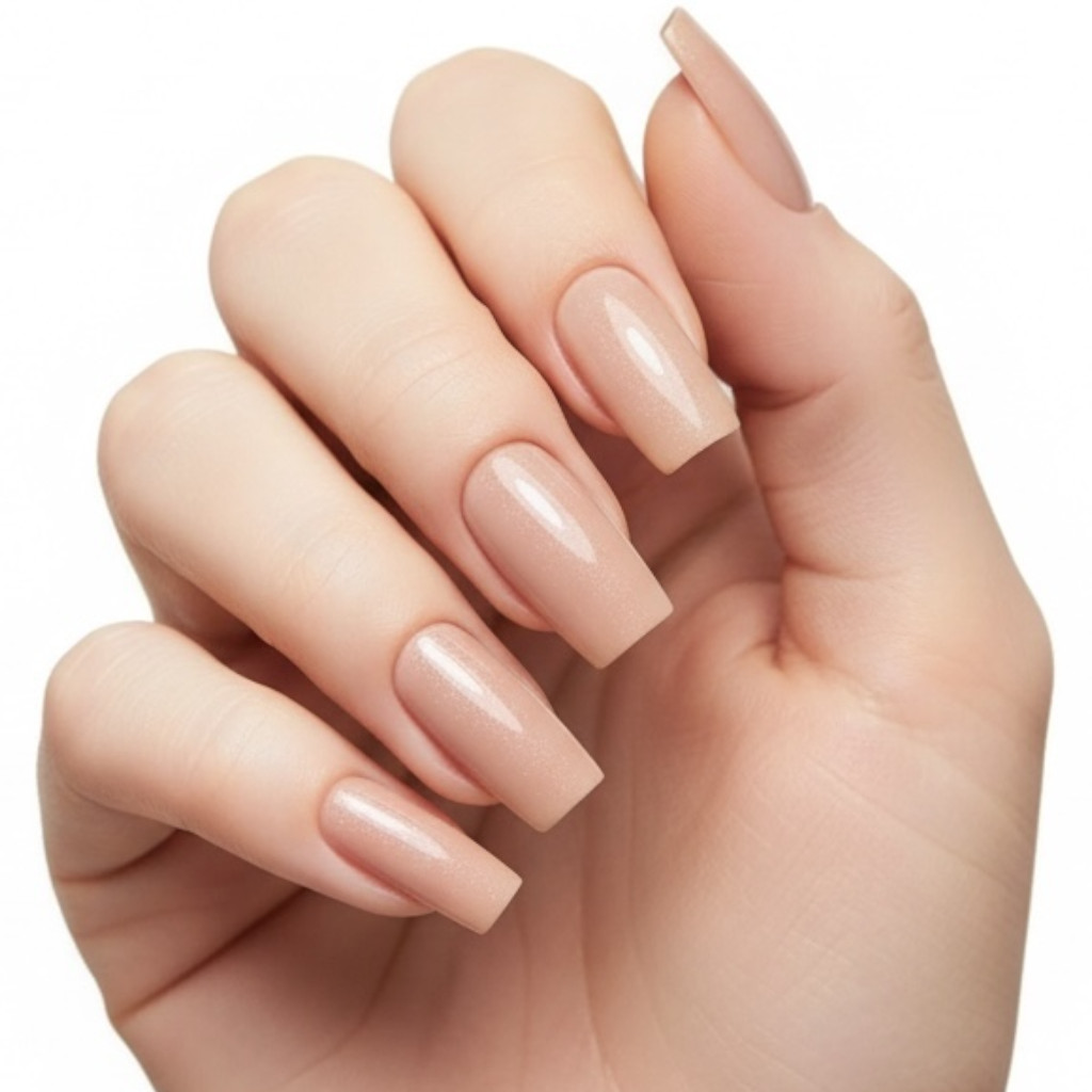 Natural Nude Pink Square Long Fake Artificial Glue On False Tips Press On Nails