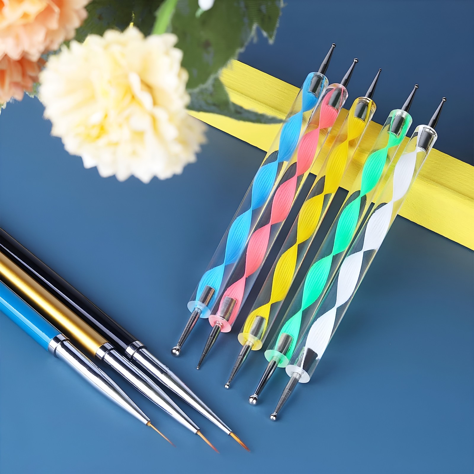 20pc Set Nail Art Design Dotting Painting Drawing Polish Brush Pen Tools White
